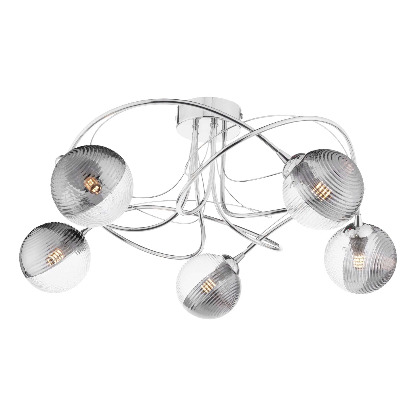 dar lighting Onawa 5 Light Semi-Flush Polished Chrome & Smoked/Clear Ribbed Glass ONA5450-18