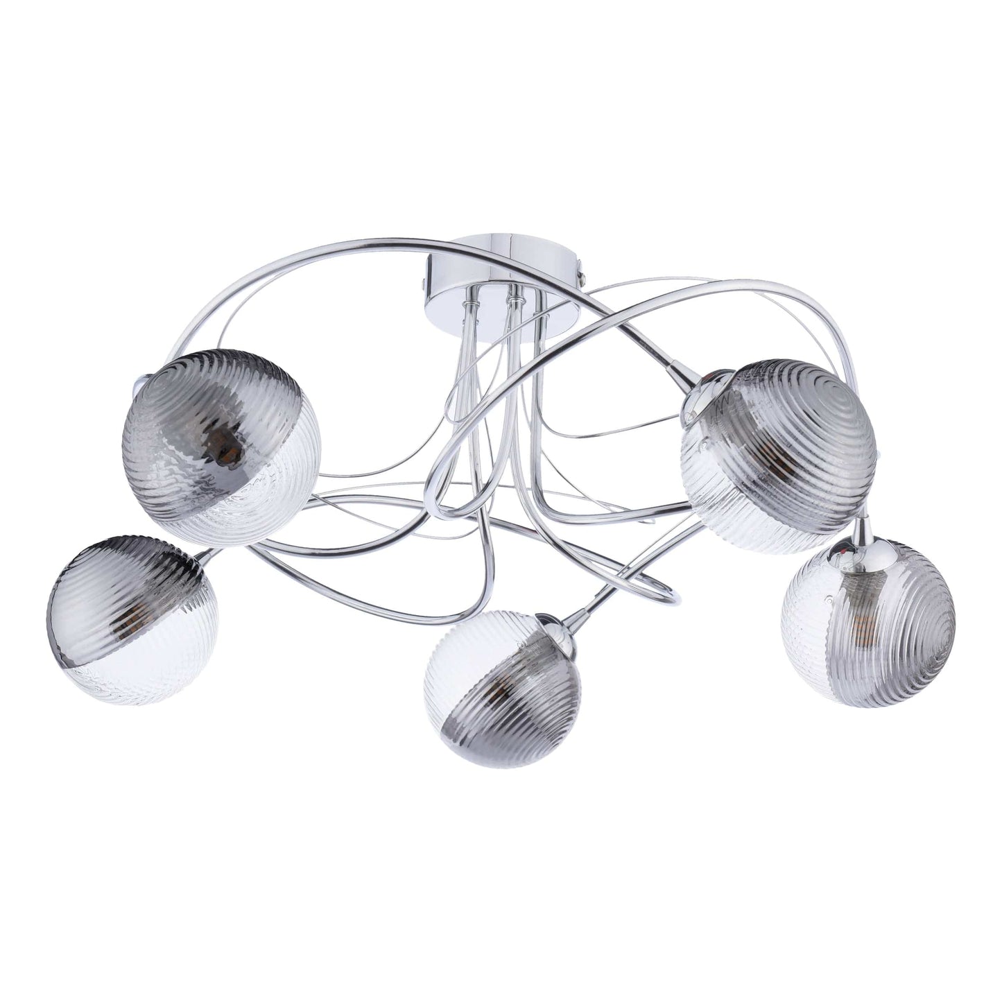 dar lighting Onawa 5 Light Semi-Flush Polished Chrome & Smoked/Clear Ribbed Glass ONA5450-18