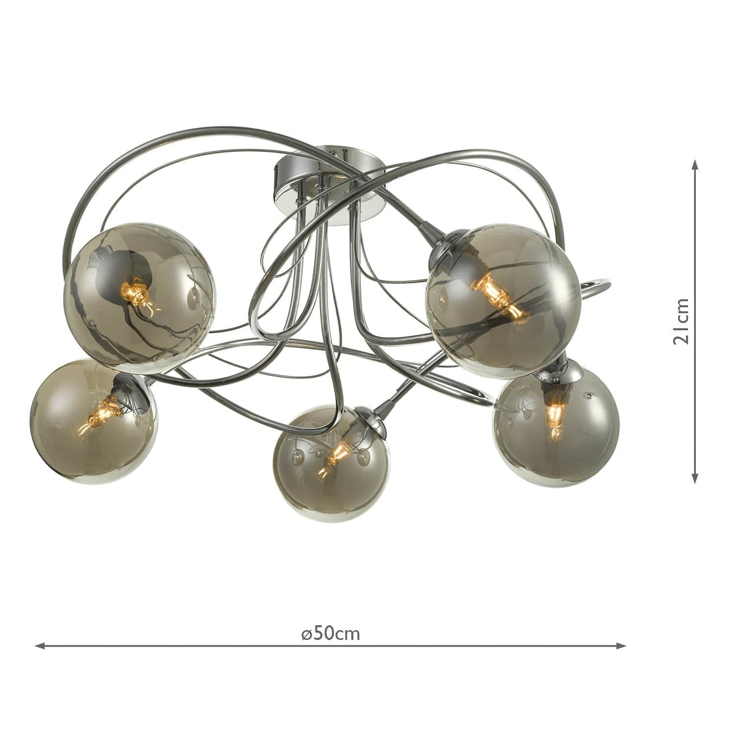 dar lighting Onawa 5 Light Semi Flush Polished Chrome With Smoked Glass ONA5450-01