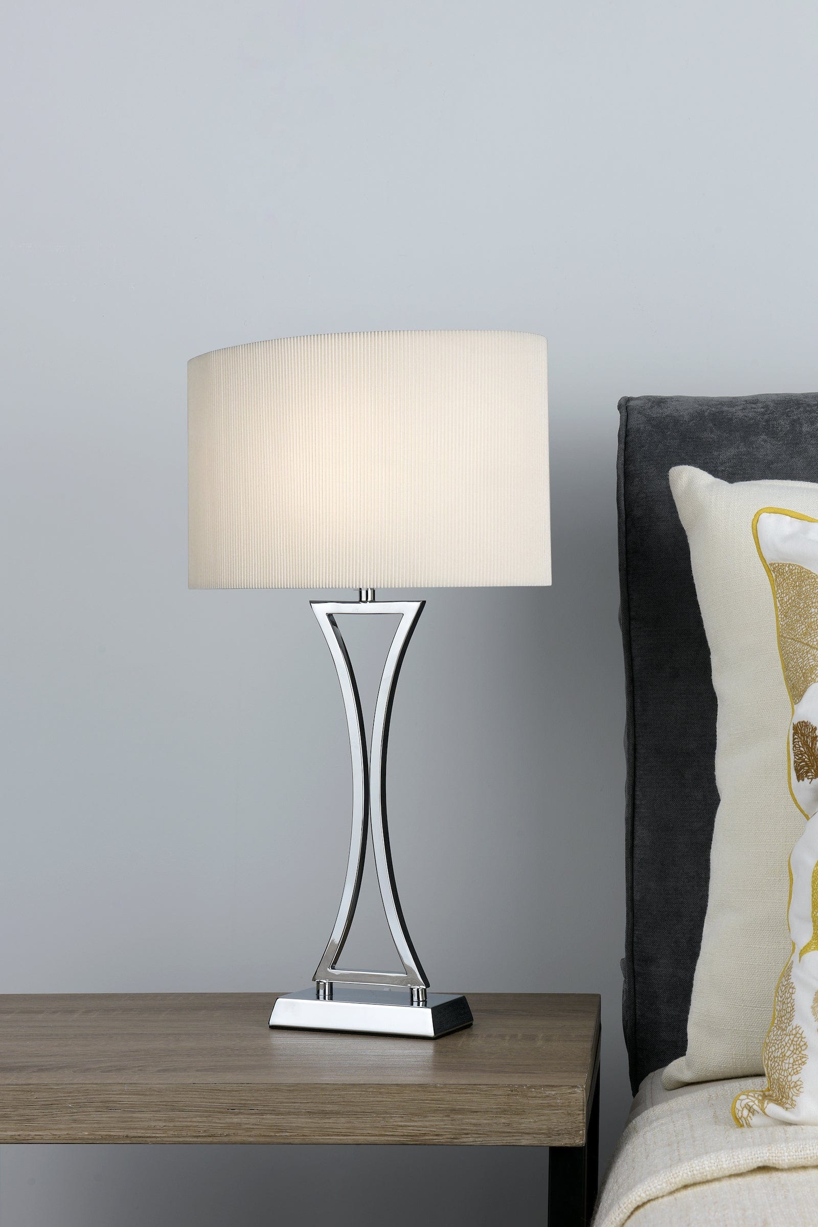 dar lighting Oporto Table Lamp Polished Chrome With Cream Shade OPO4150