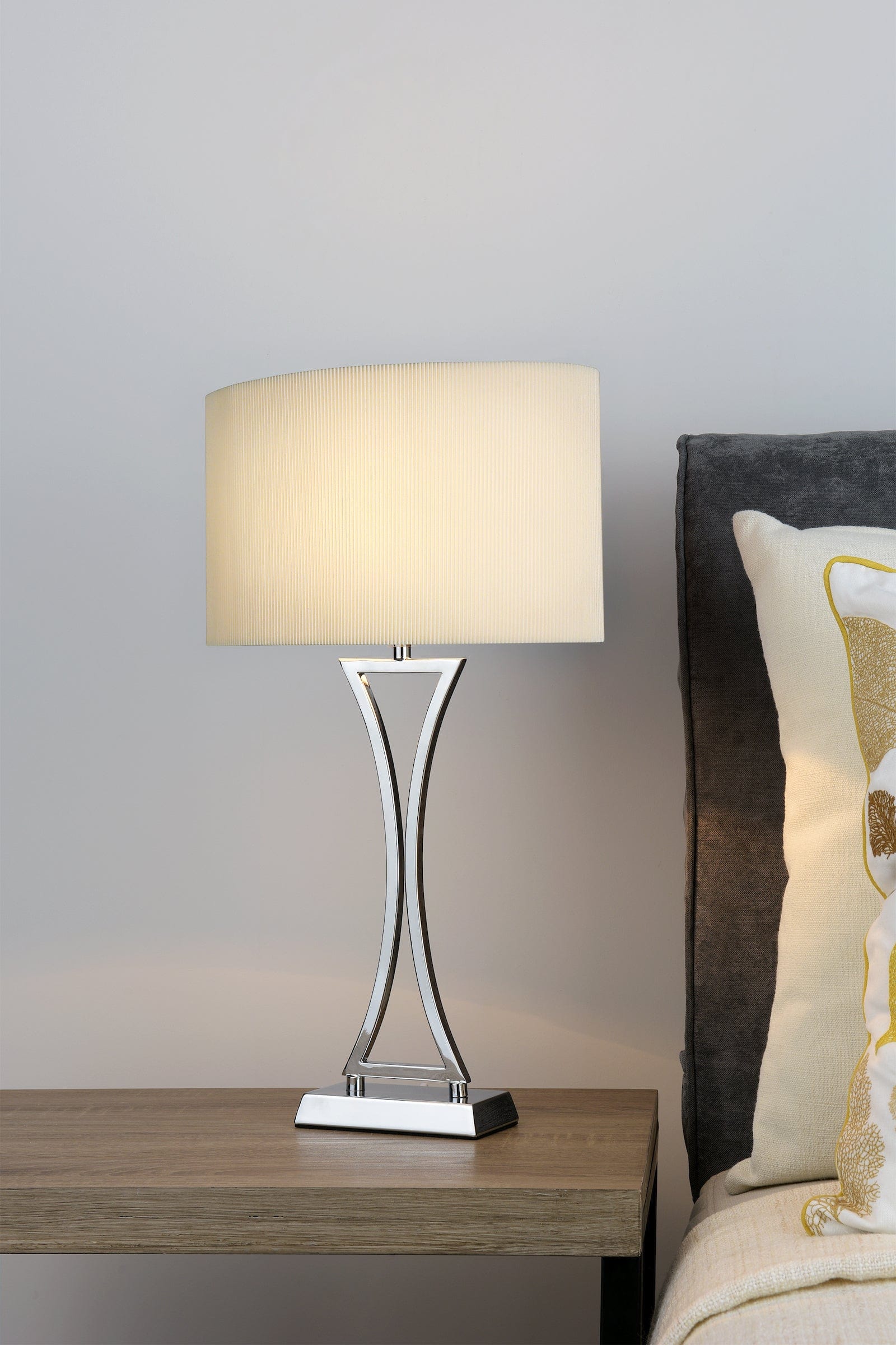 dar lighting Oporto Table Lamp Polished Chrome With Cream Shade OPO4150