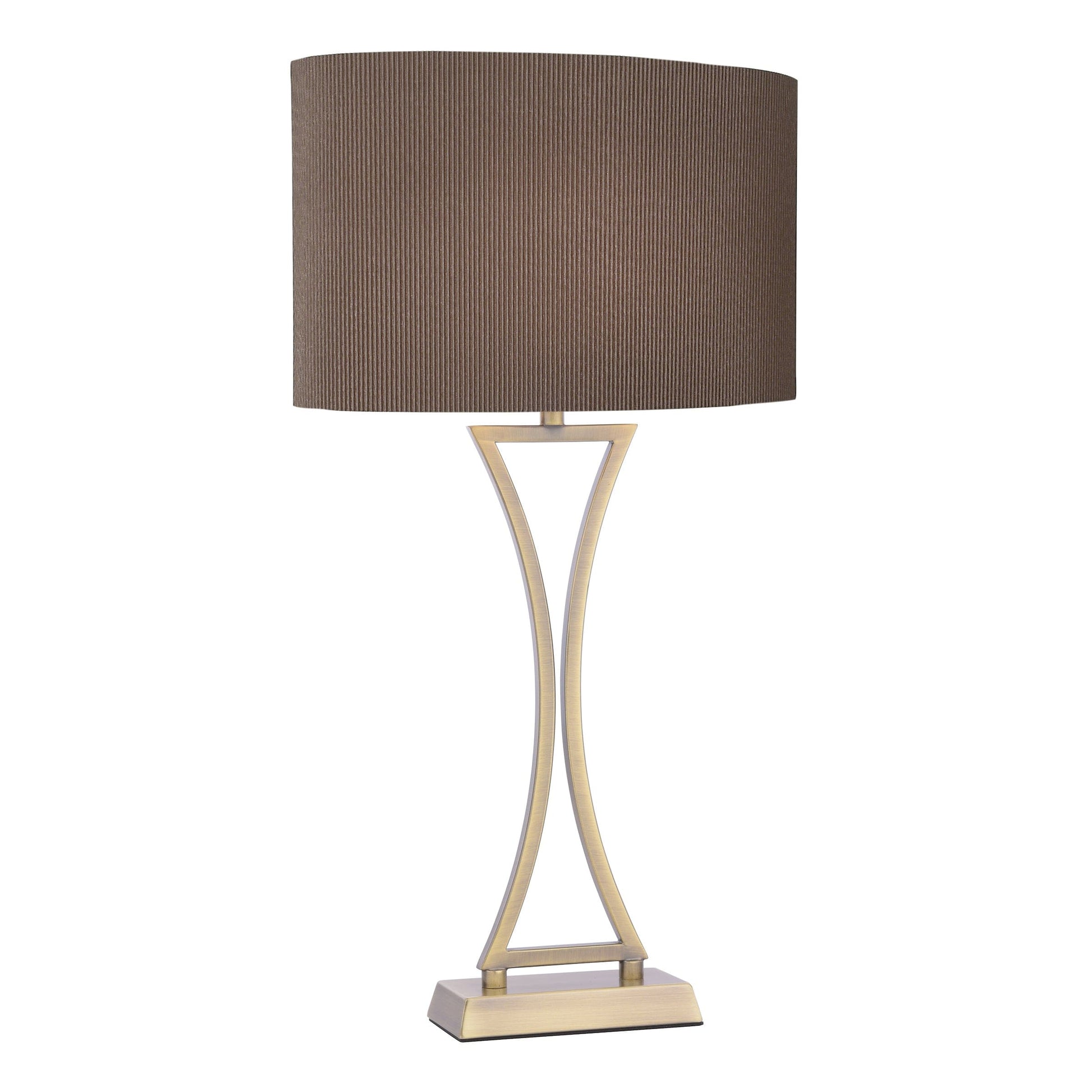 dar lighting Oporto Wavy Table Lamp Antique Brass With Brown Shade OPO4175