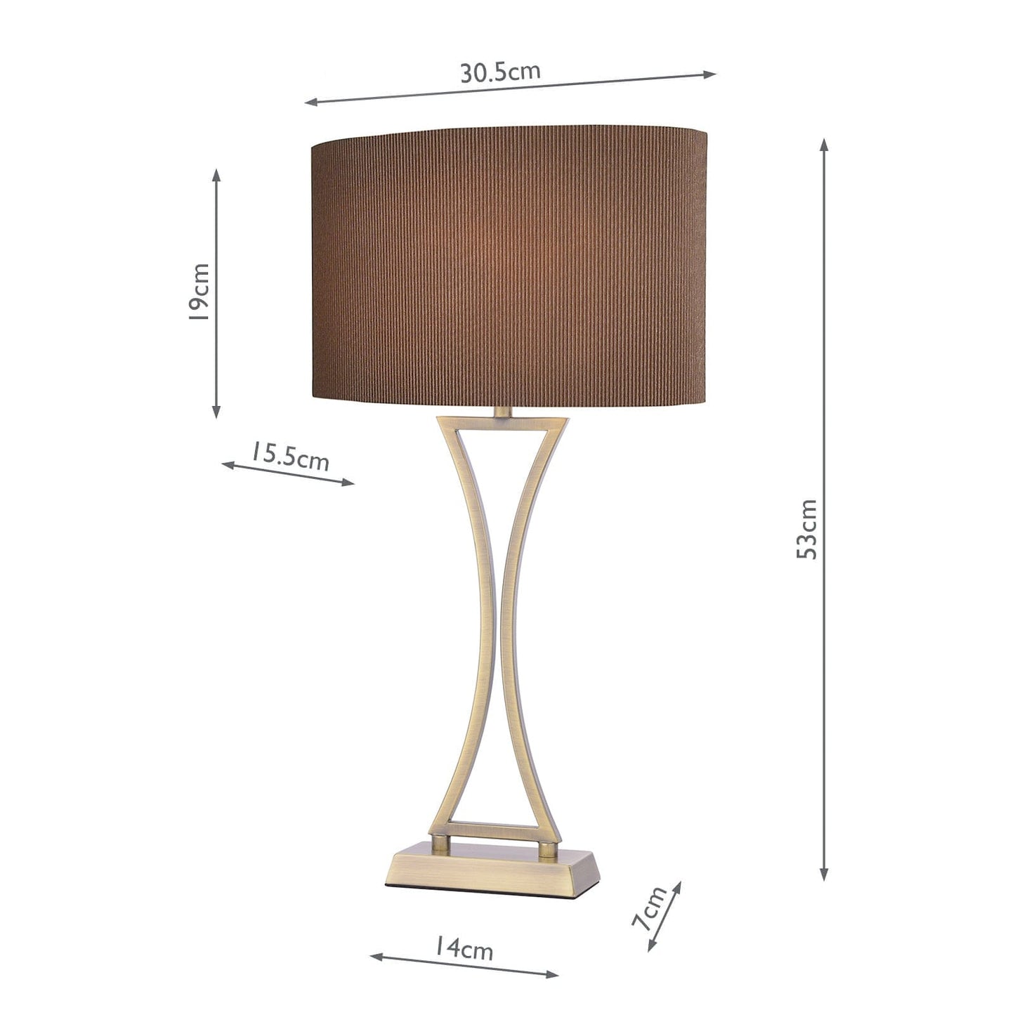 dar lighting Oporto Wavy Table Lamp Antique Brass With Brown Shade OPO4175