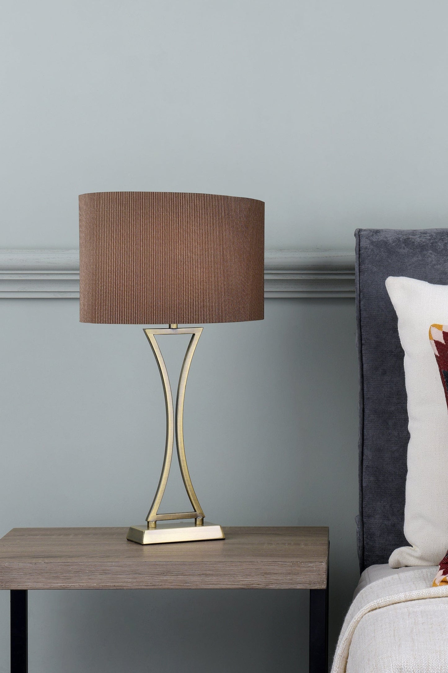 dar lighting Oporto Wavy Table Lamp Antique Brass With Brown Shade OPO4175