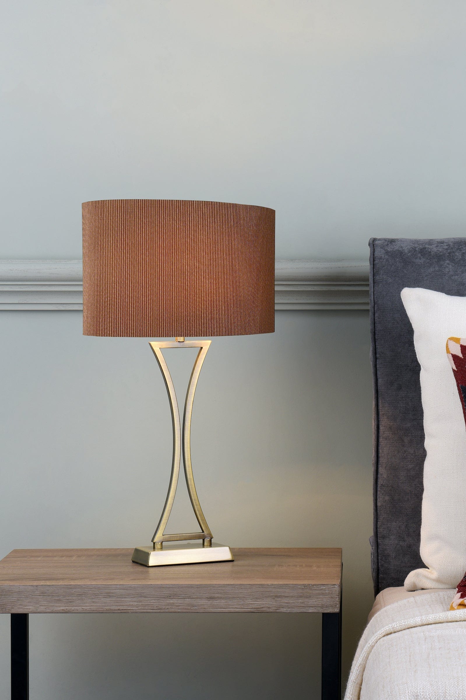 dar lighting Oporto Wavy Table Lamp Antique Brass With Brown Shade OPO4175