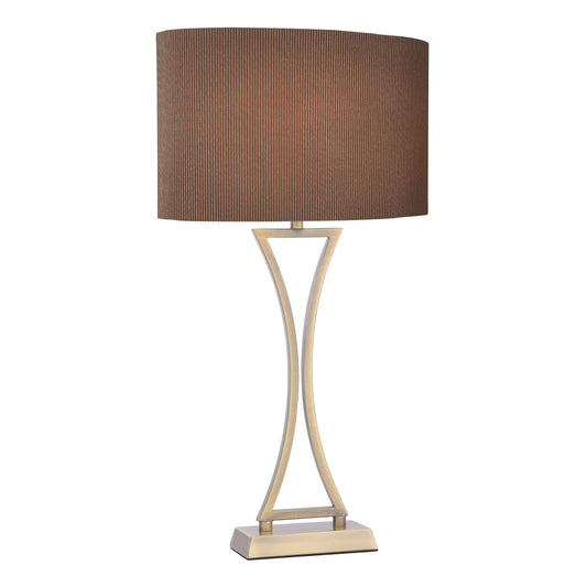 dar lighting Oporto Wavy Table Lamp Antique Brass With Brown Shade OPO4175