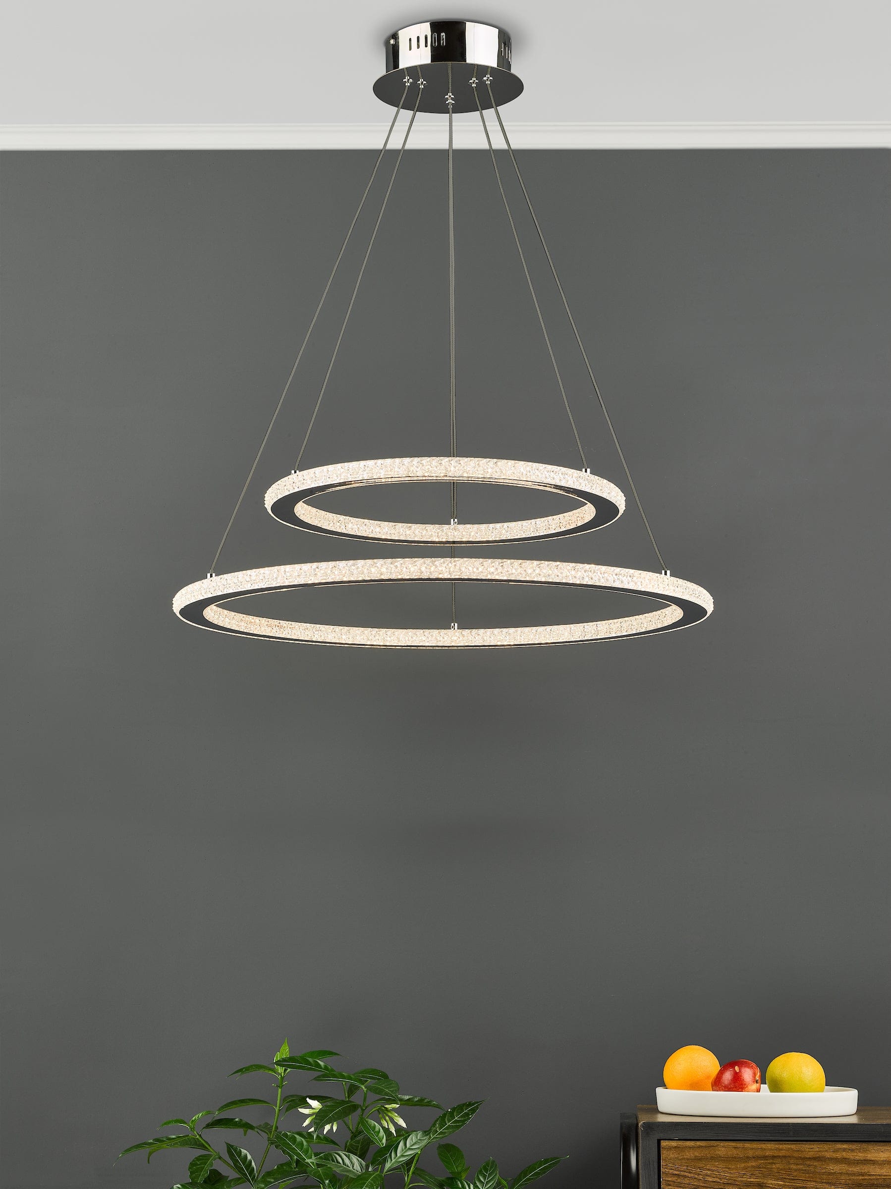 dar lighting Orion 2 Ring Pendant Polished Chrome LED ORI2550