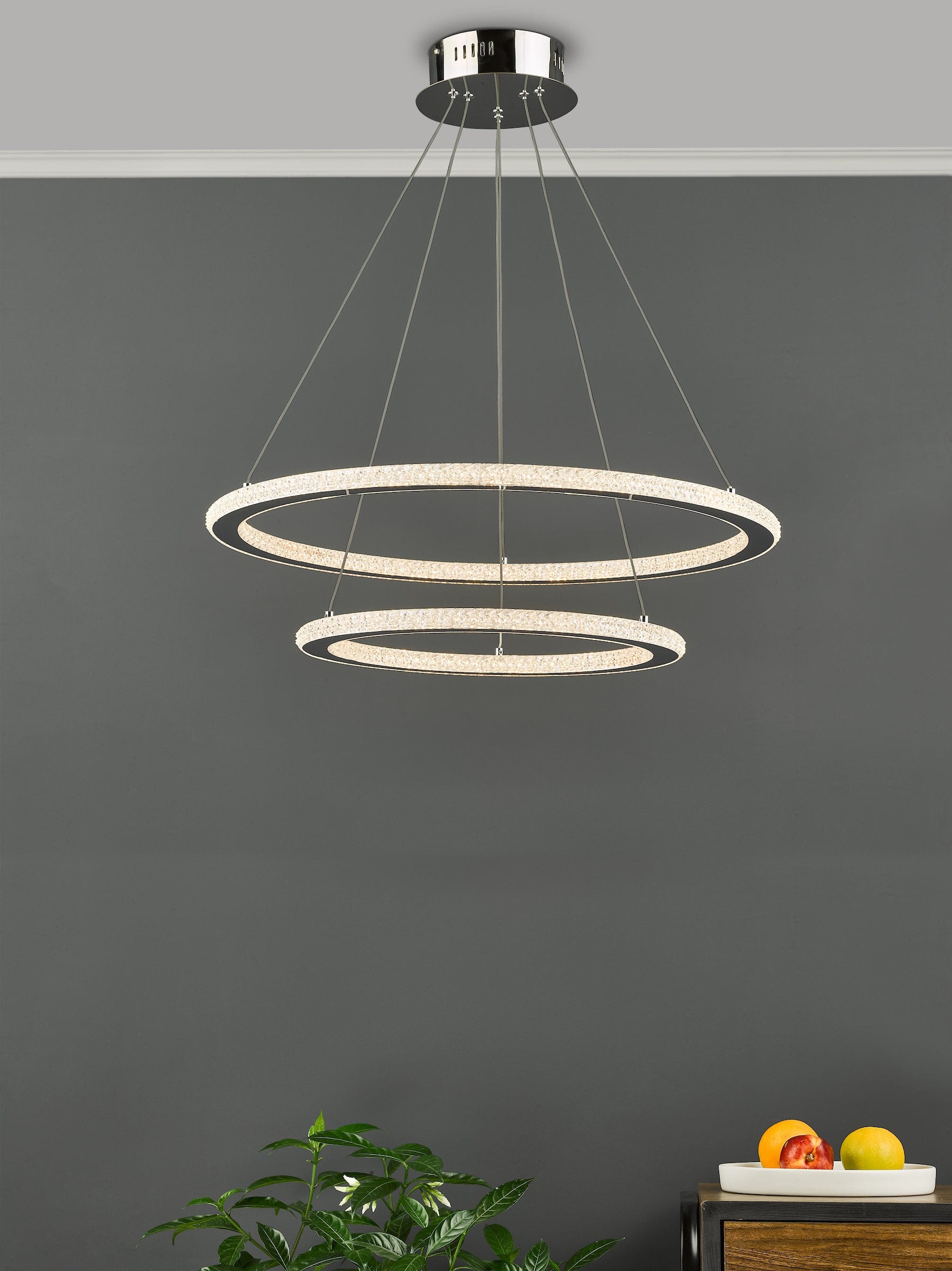 dar lighting Orion 2 Ring Pendant Polished Chrome LED ORI2550