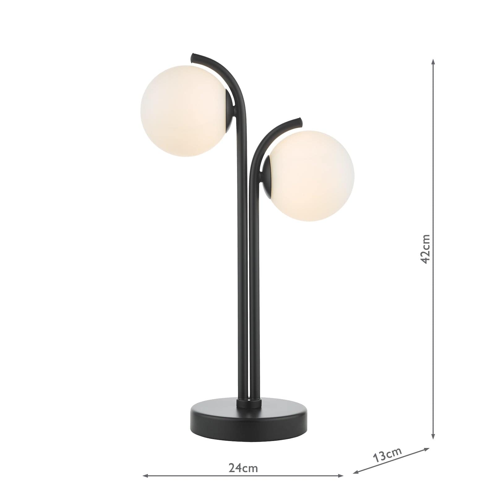 dar lighting Orlena 2 Light Table Lamp Matt Black and Opal Glass ORL4222
