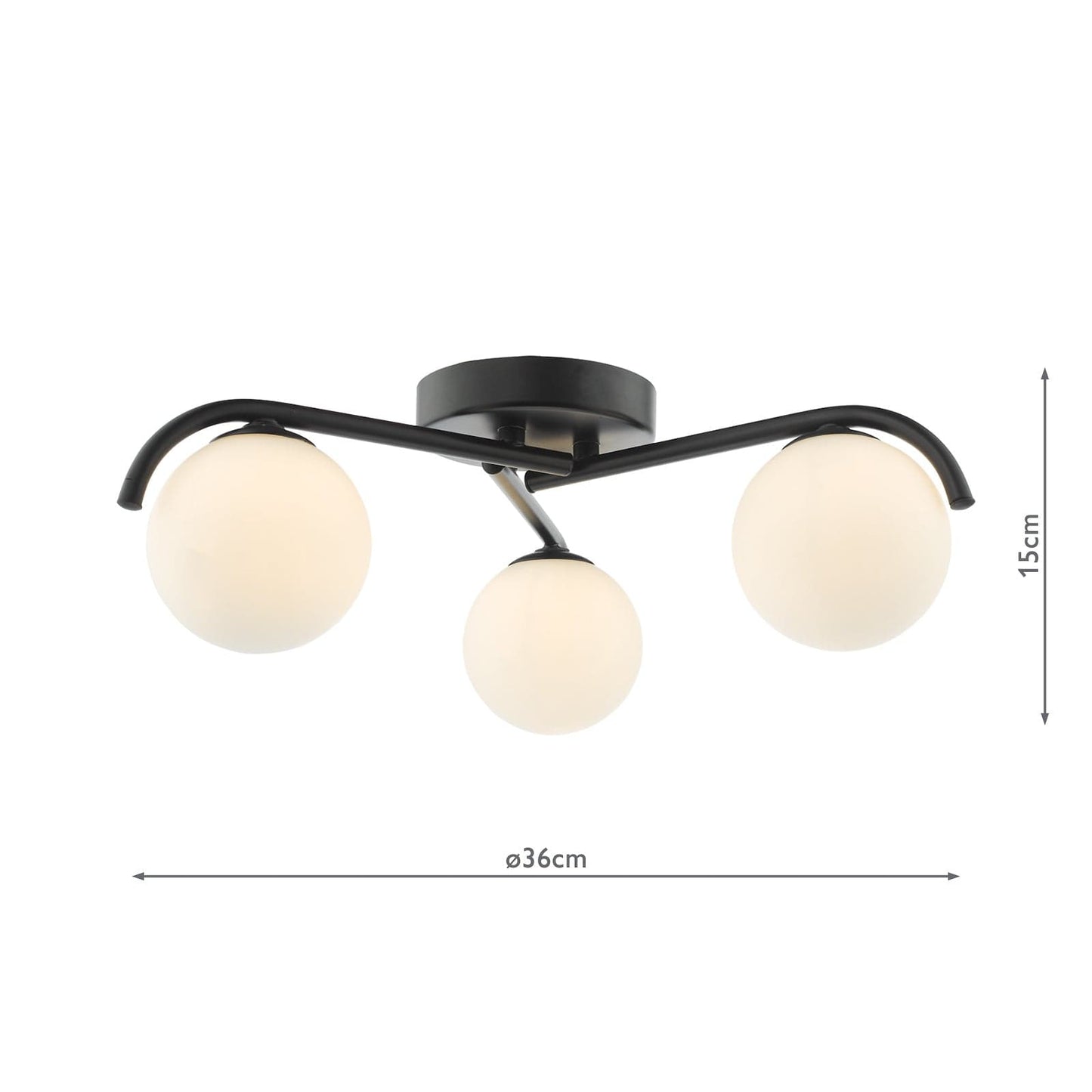 dar lighting Orlena 3 Light Semi-Flush Matt Black and Opal Glass ORL5322