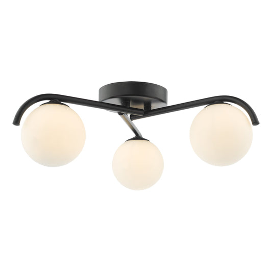 dar lighting Orlena 3 Light Semi-Flush Matt Black and Opal Glass ORL5322