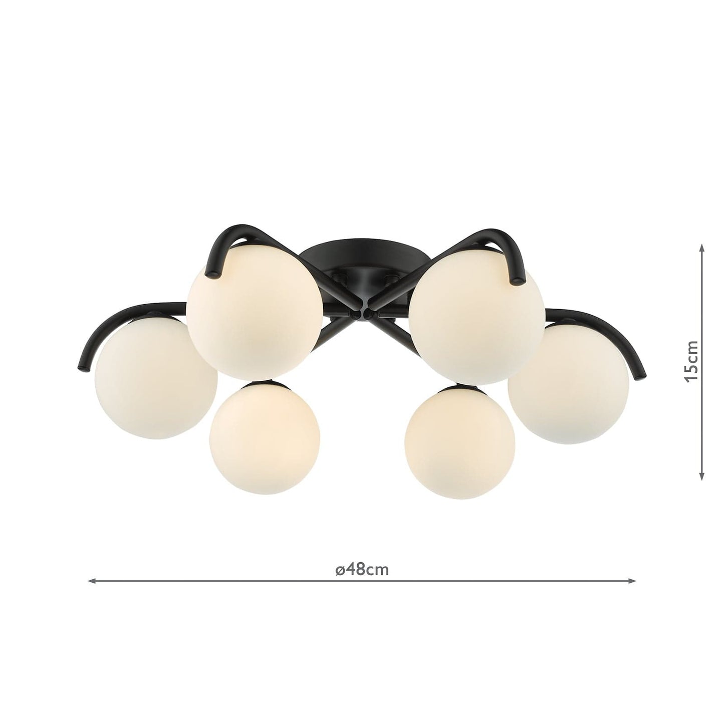 dar lighting Orlena 6 Light Semi-Flush Matt Black and Opal Glass ORL6422