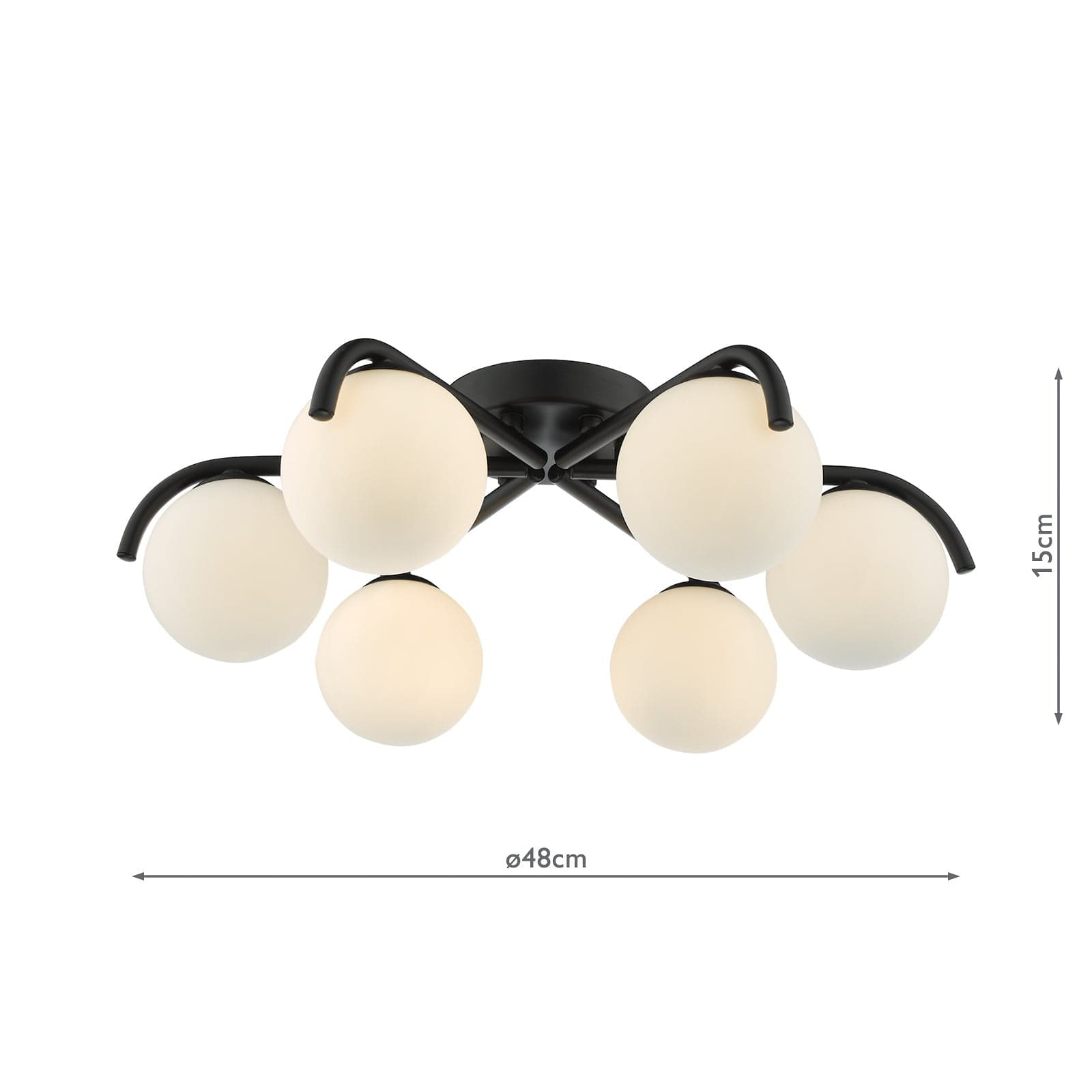 dar lighting Orlena 6 Light Semi-Flush Matt Black and Opal Glass ORL6422