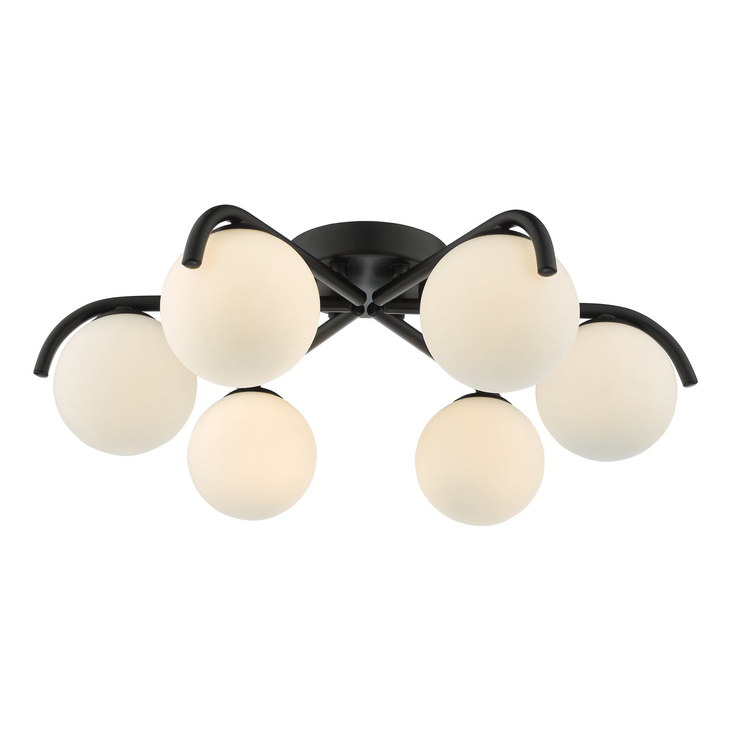 dar lighting Orlena 6 Light Semi-Flush Matt Black and Opal Glass ORL6422