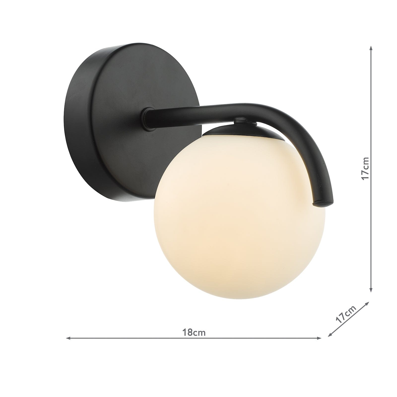 dar lighting Orlena Wall Light Matt Black and Opal Glass ORL0722