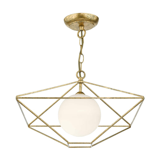 dar lighting Orsini 1 Light Pendant Antique Gold Opal Glass Shade ORS0135