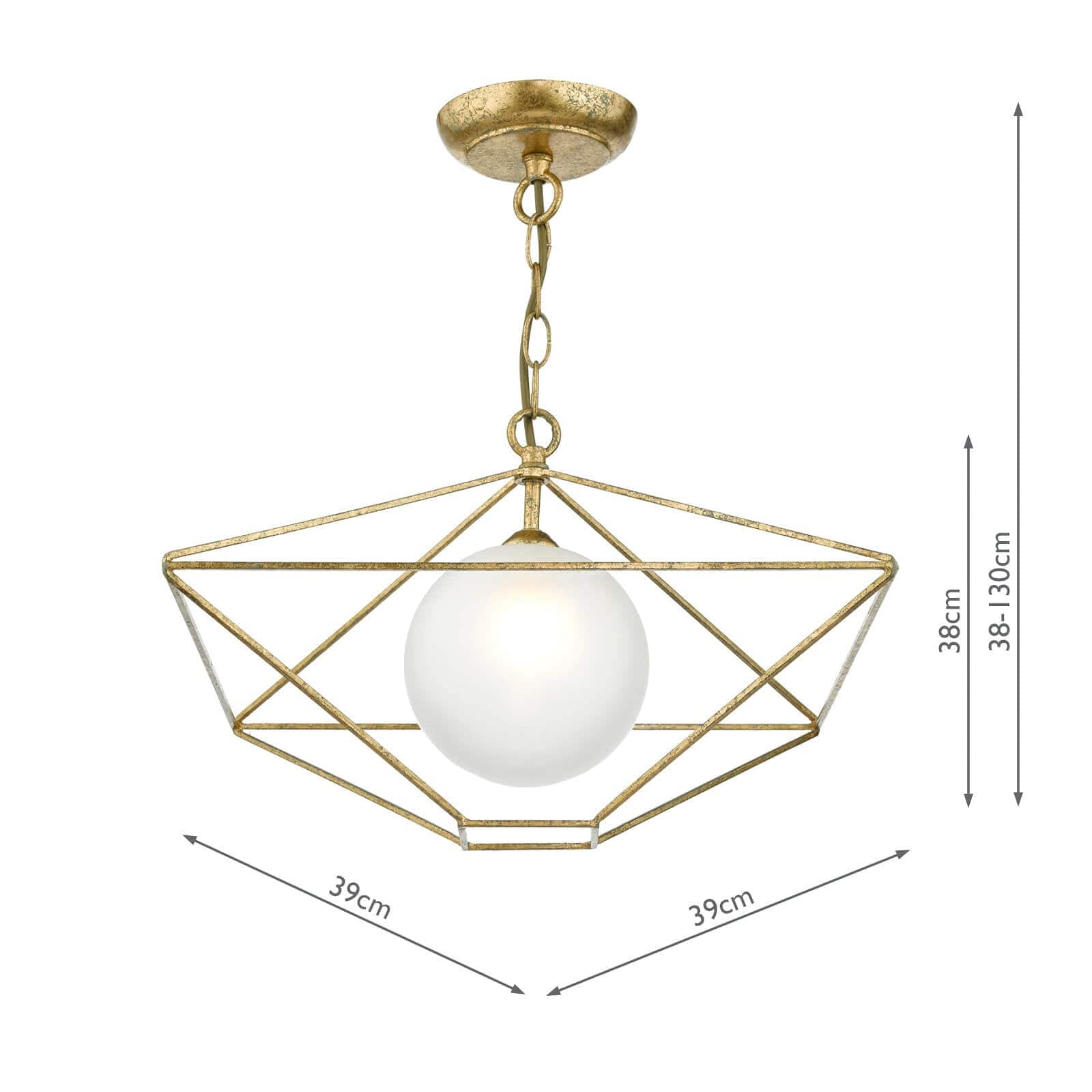 dar lighting Orsini 1 Light Pendant Antique Gold Opal Glass Shade ORS0135