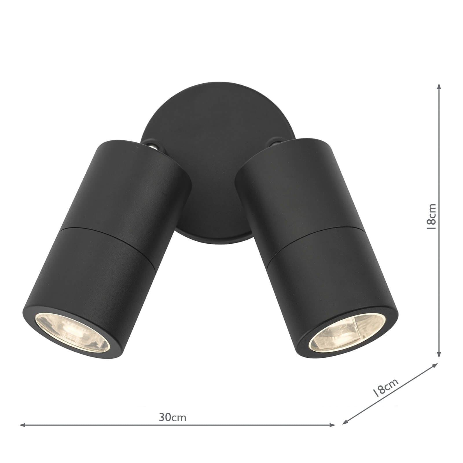 dar lighting Ortega Outdoor 2 Light Wall Spotlight Matt Black IP65 ORT0922