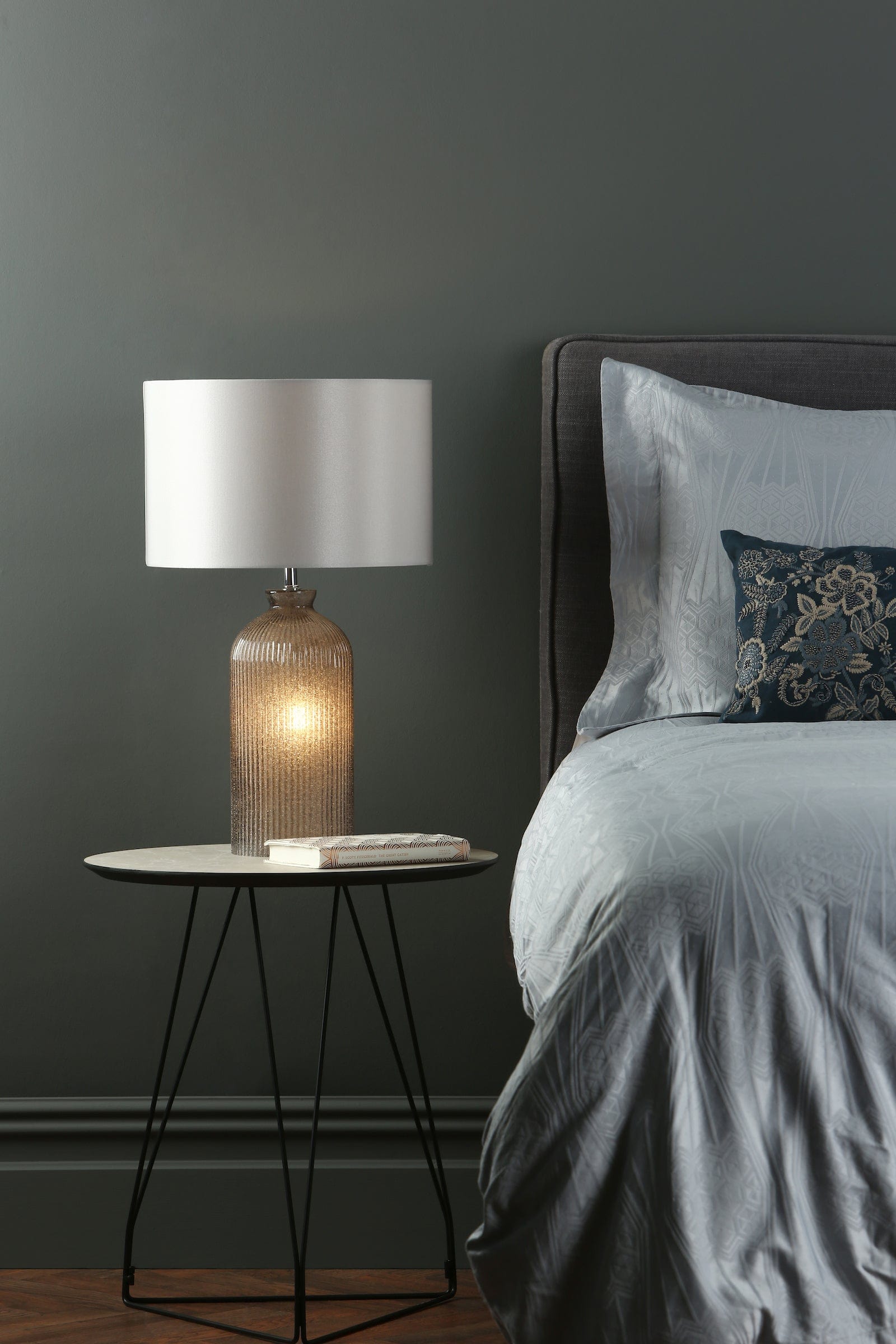 dar lighting Pamplona Dual Light Table Lamp Grey Glass With Shade PAM4239