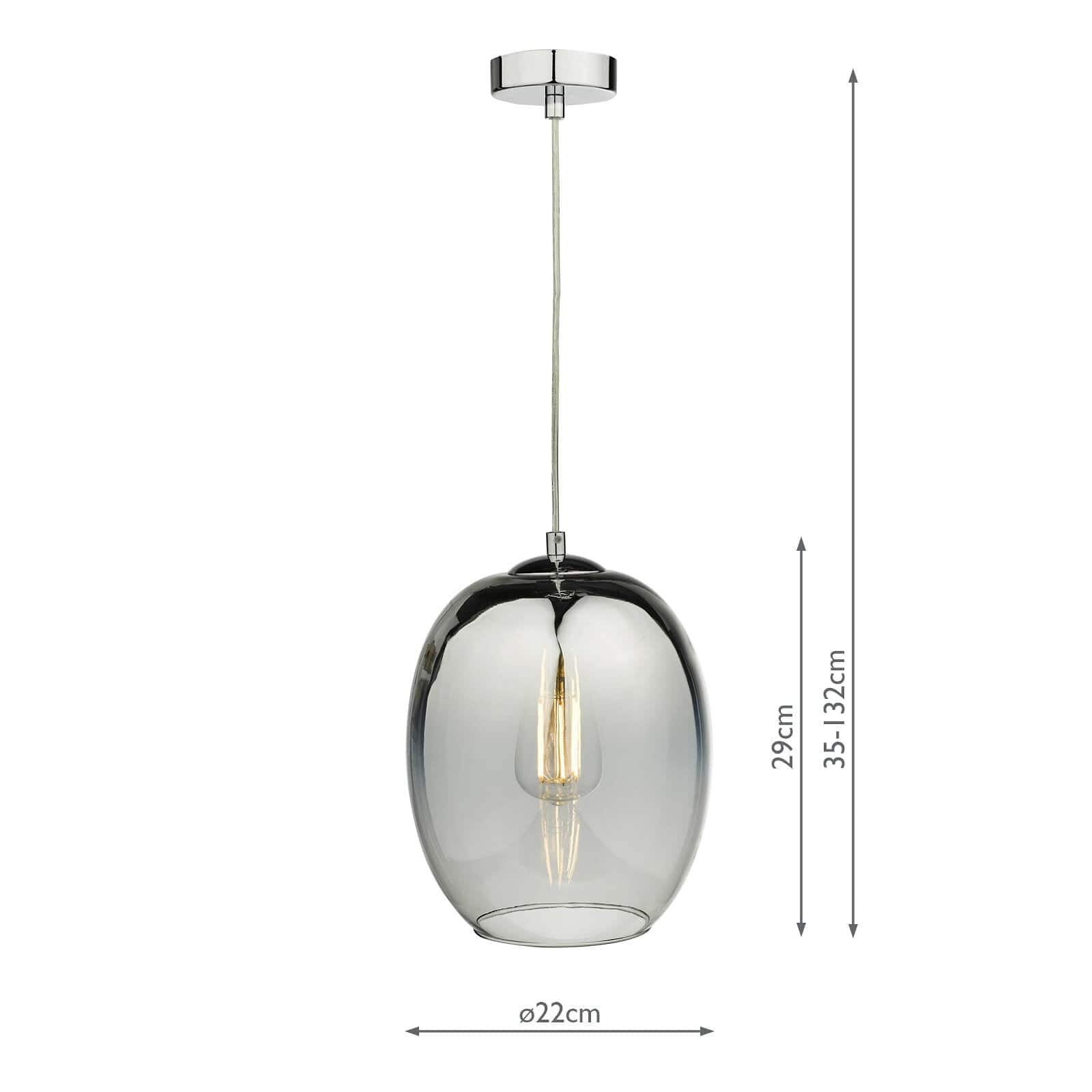 dar lighting Patrice 1 Light Pendant Silver Glass PAT0132