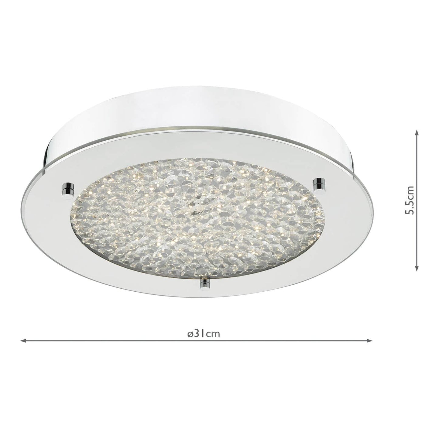 dar lighting Peta Small Bathroom Flush Polished Chrome Crystal Light LED IP44 PET5250