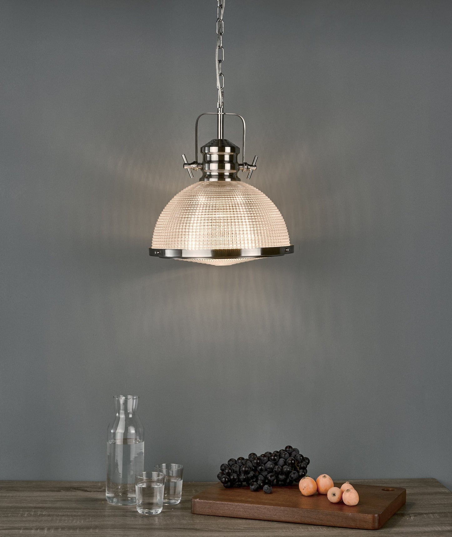 dar lighting Peyton 1 Light Pendant Satin Nickel And Textured Glass PEY0146