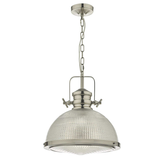 dar lighting Peyton 1 Light Pendant Satin Nickel And Textured Glass PEY0146