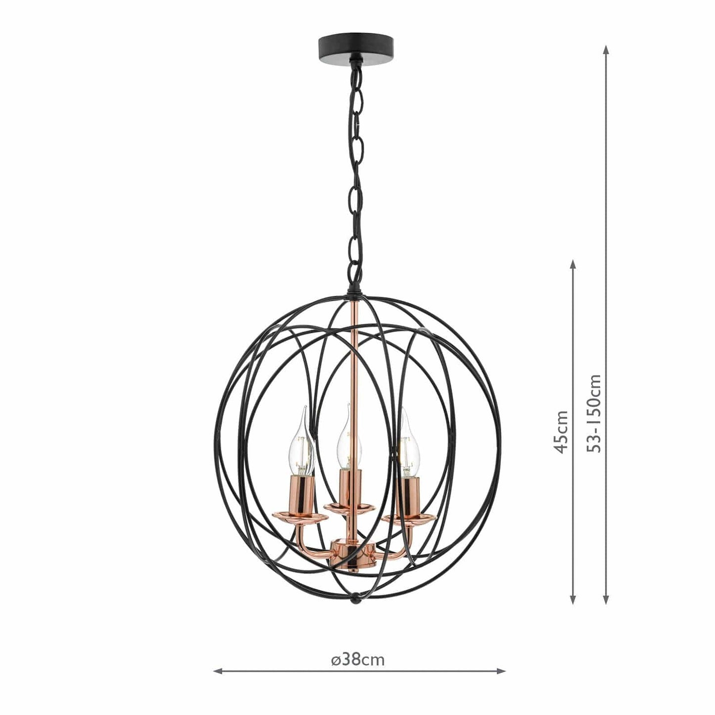 dar lighting Phoenix 3 Light Pendant Black & Copper PHO0322