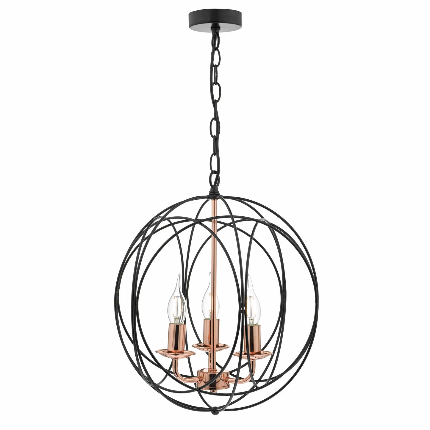 dar lighting Phoenix 3 Light Pendant Black & Copper PHO0322