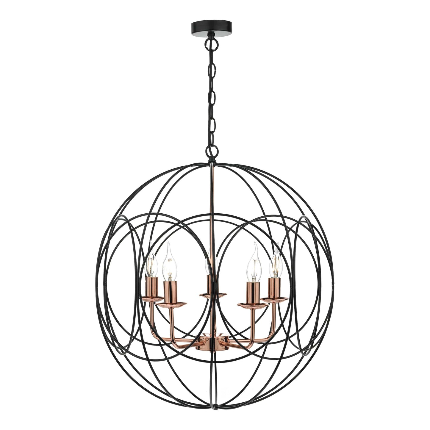 dar lighting Phoenix 5lt Pendant Black & Copper PHO0522