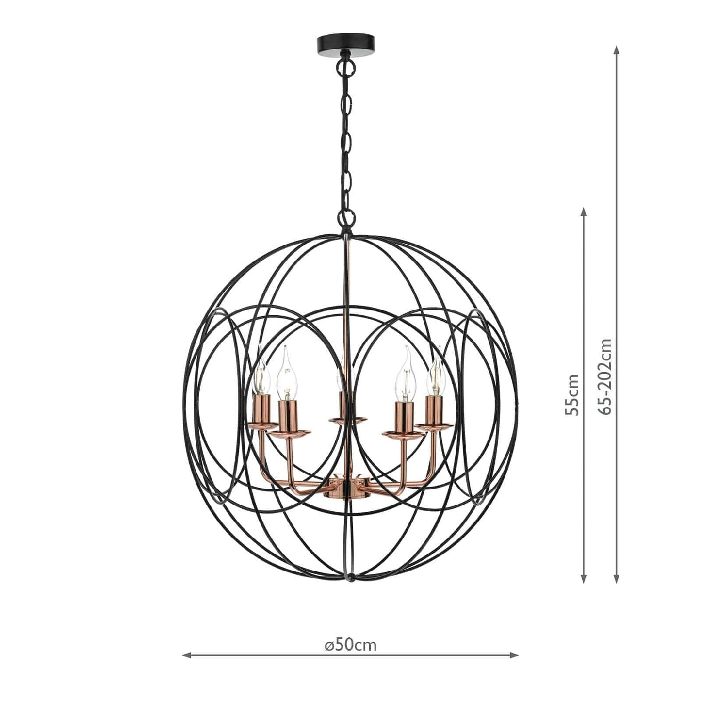 dar lighting Phoenix 5lt Pendant Black & Copper PHO0522