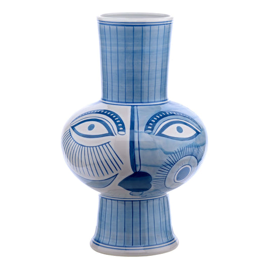 dar lighting Picasso Ceramic Blue & White Vase With Face Print 004J57035