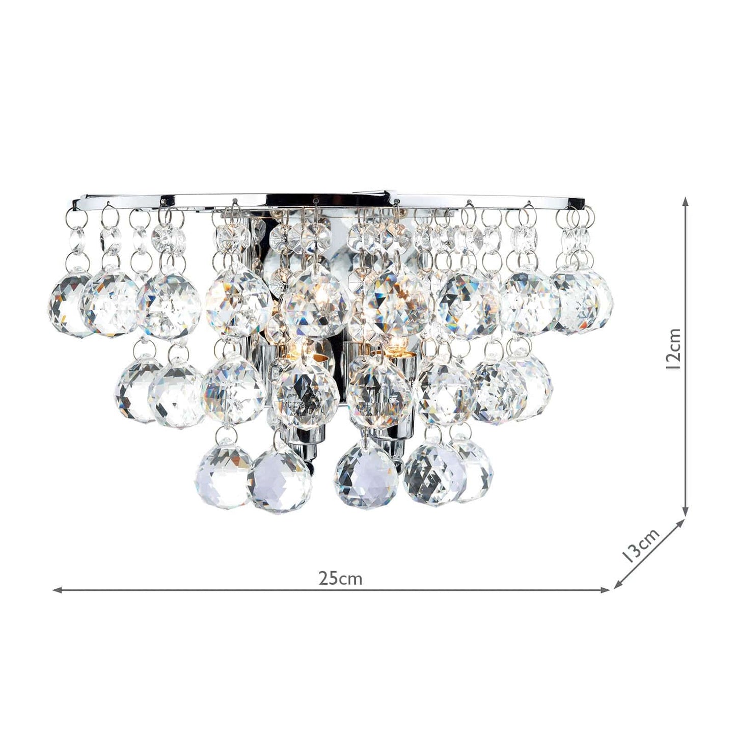 dar lighting Pluto 2 Light Wall Light Polished Chrome Crystal PLU0950