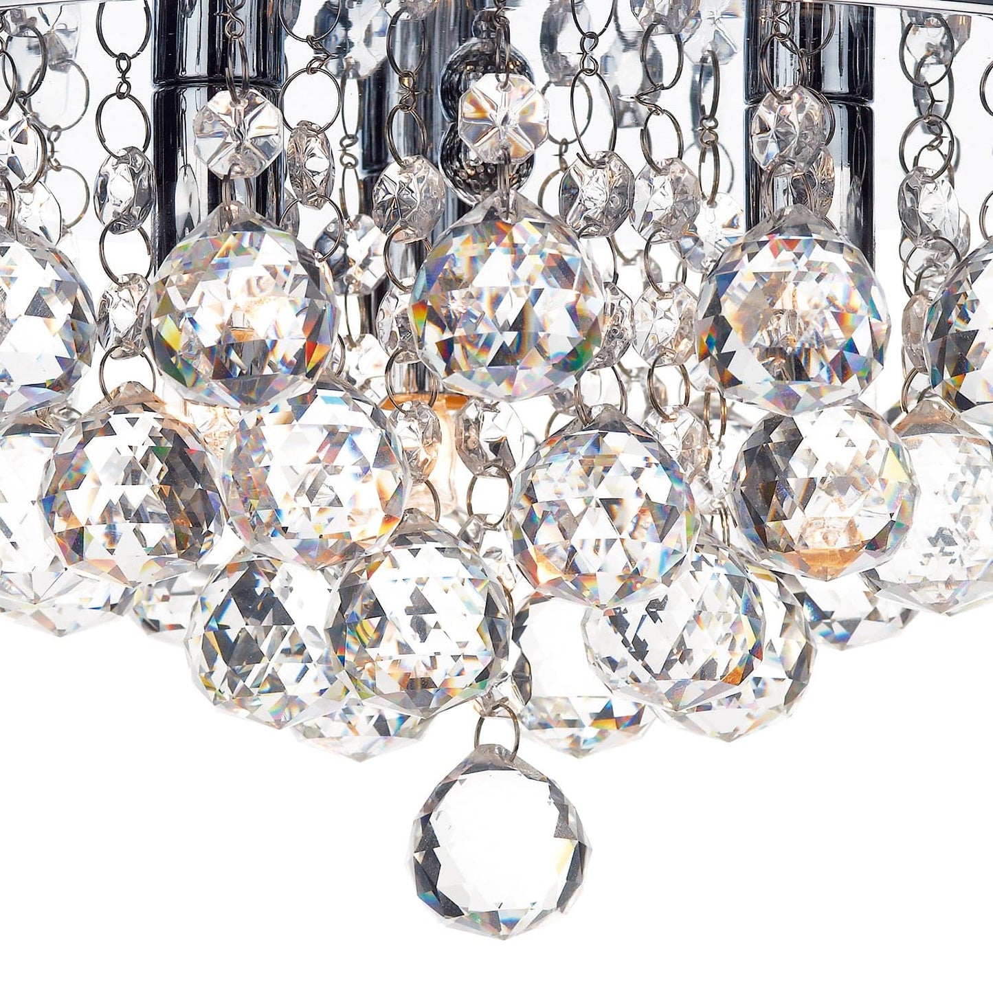 dar lighting Pluto 3 Light Flush Polished Chrome Crystal Glass Droppers PLU5250