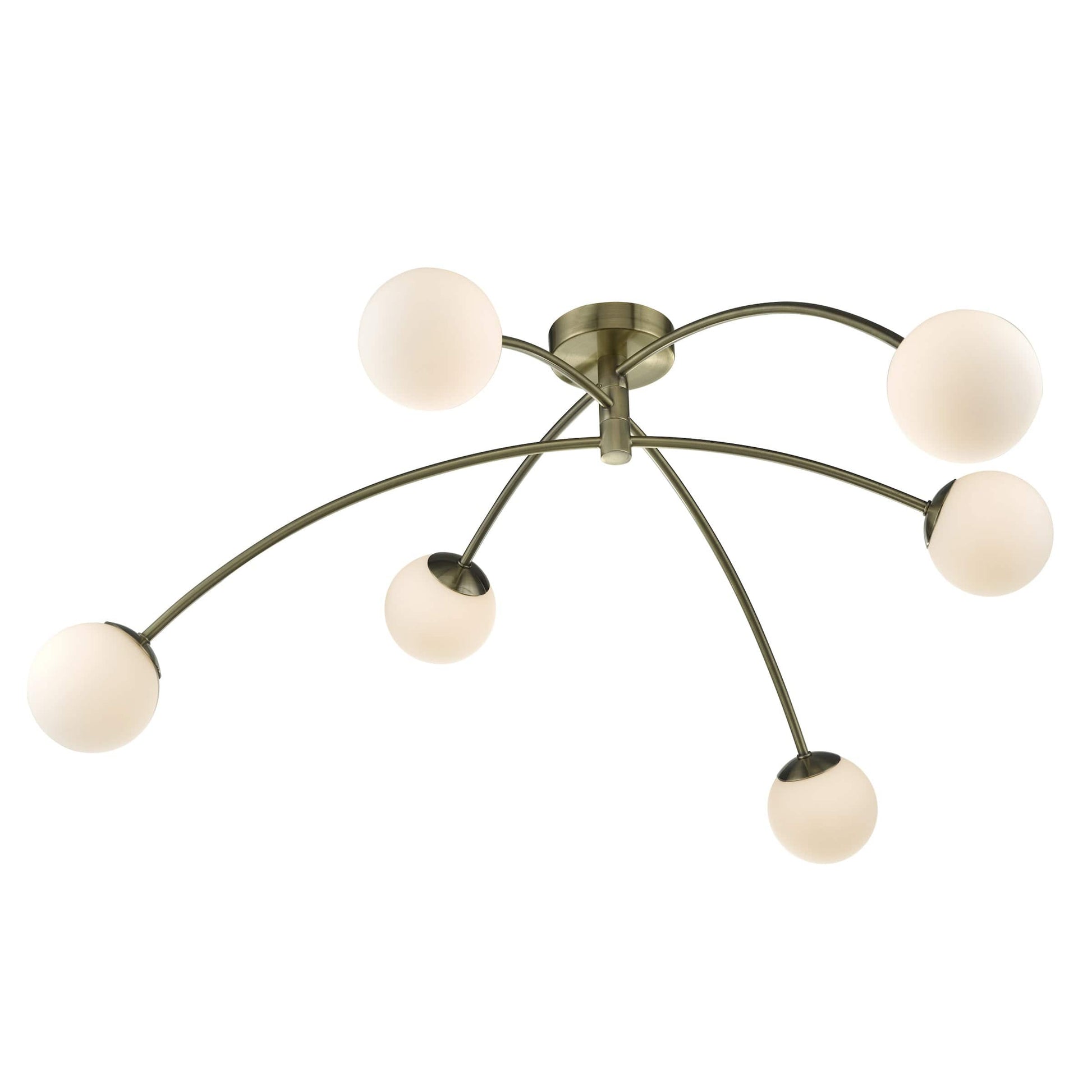 dar lighting Puglia 6 Light Semi Flush Antique Brass Opal Glass PUG6475