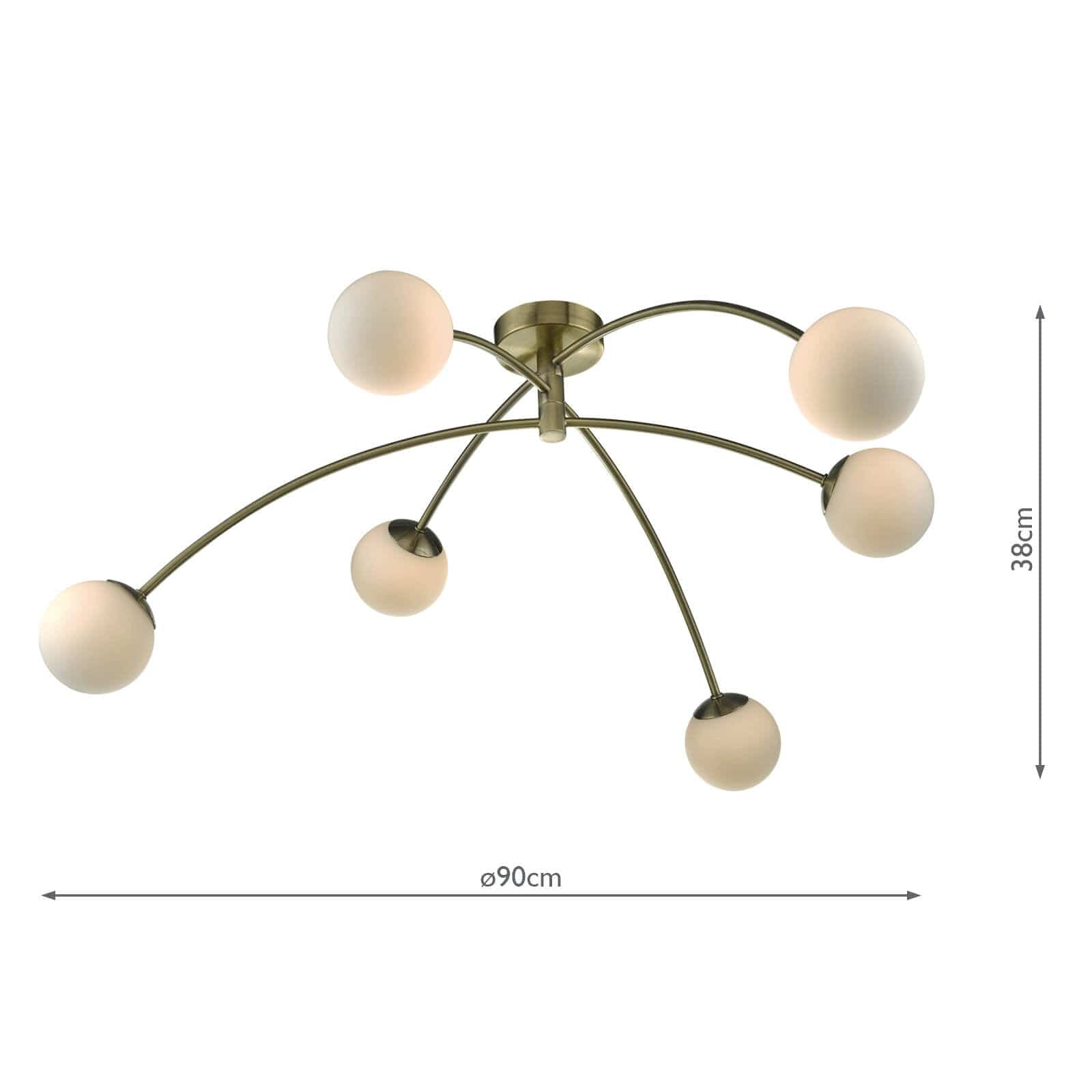 dar lighting Puglia 6 Light Semi Flush Antique Brass Opal Glass PUG6475