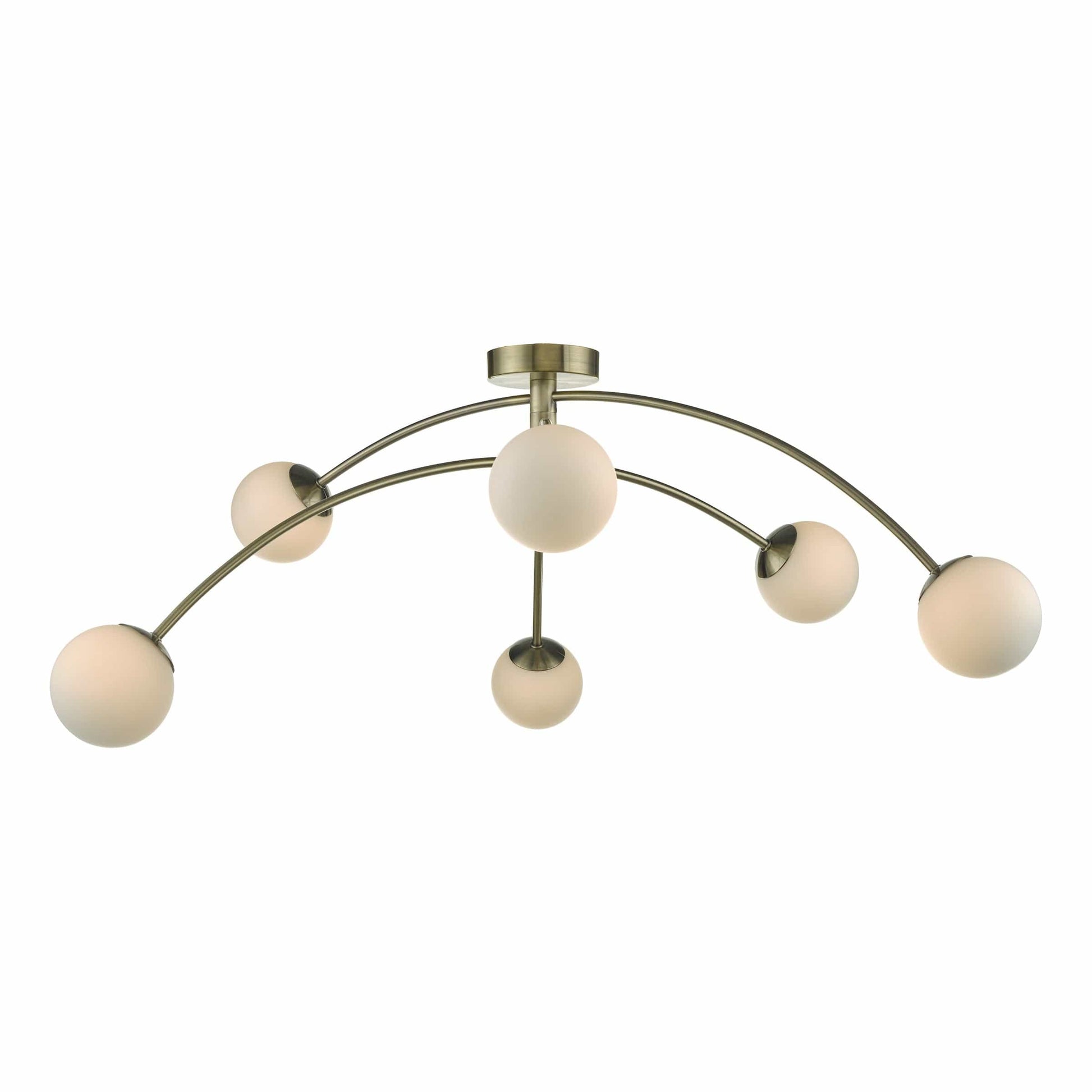 dar lighting Puglia 6 Light Semi Flush Antique Brass Opal Glass PUG6475