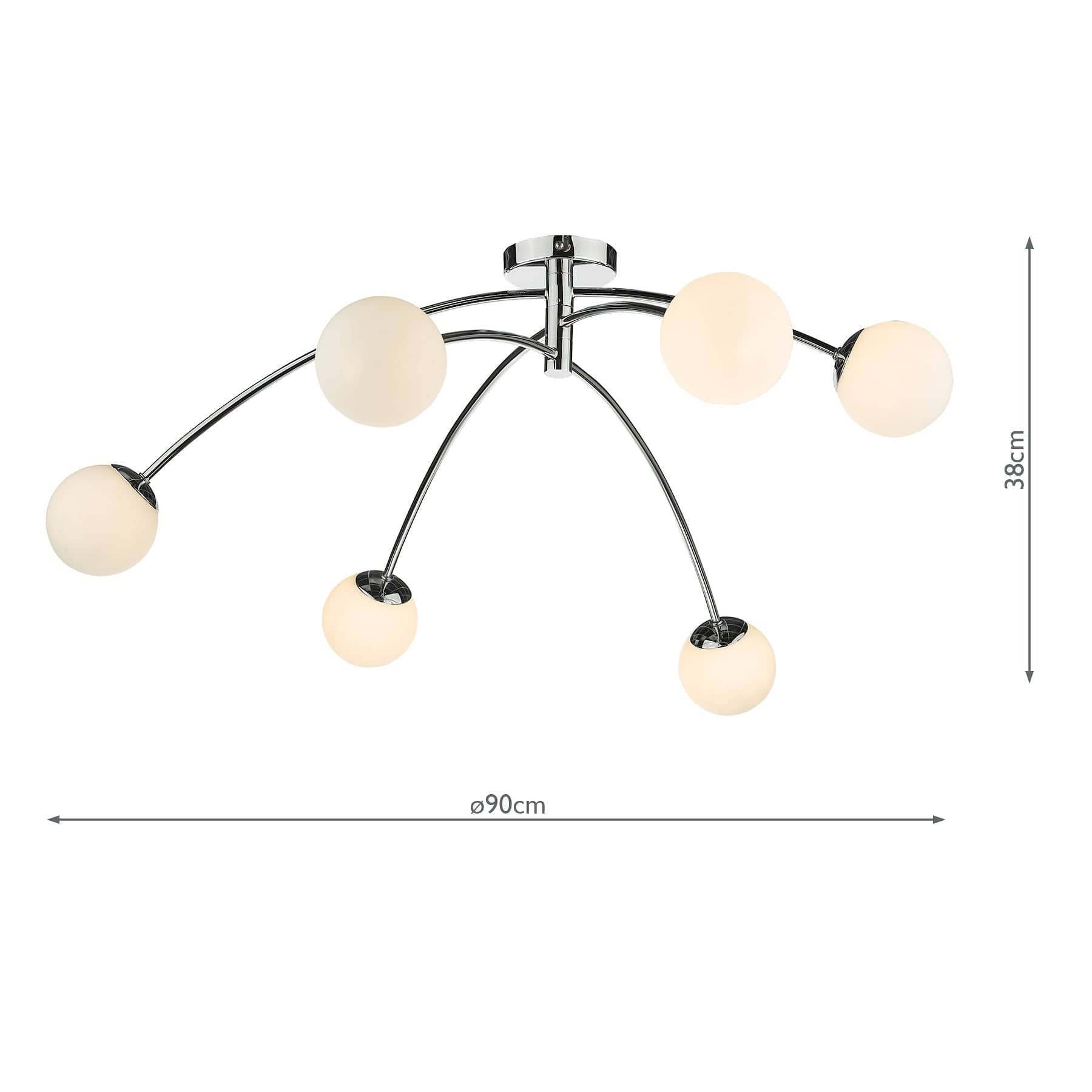 dar lighting Puglia 6lt Semi Flush Polished Chrome Opal Glass PUG6450