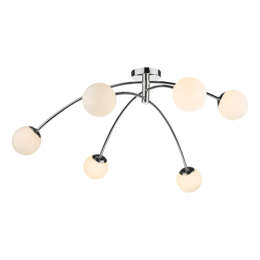 dar lighting Puglia 6lt Semi Flush Polished Chrome Opal Glass PUG6450