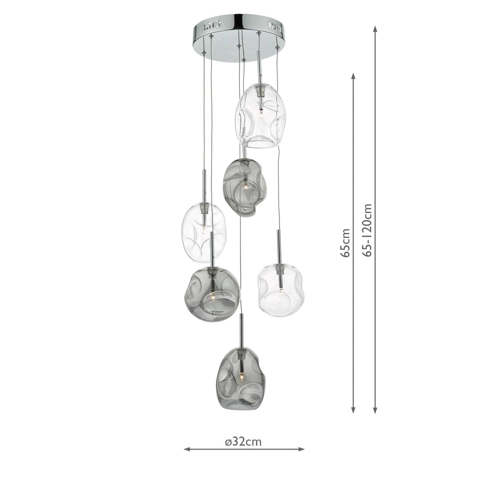 dar lighting Quinn 6 Light Cluster Pendant Smoked & Clear Glass QUI6410