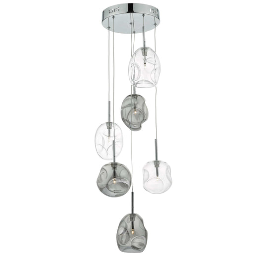 dar lighting Quinn 6 Light Cluster Pendant Smoked & Clear Glass QUI6410