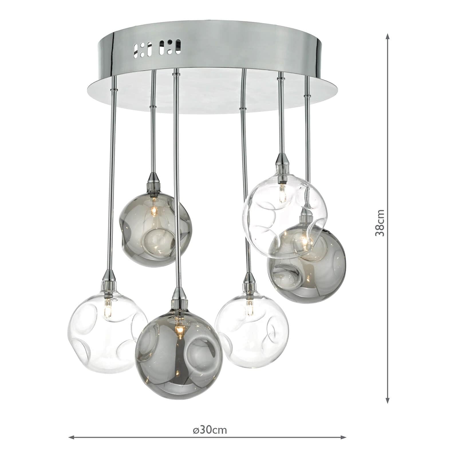 dar lighting Quinn 6 Light Semi Flush Polished Chrome With Smoked & Clear Glass QUI0610