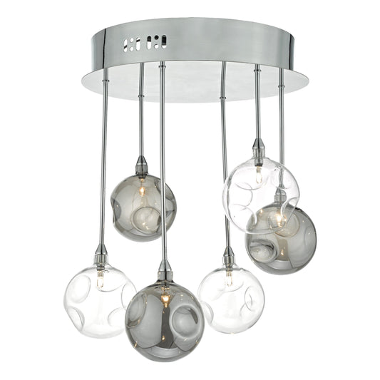 dar lighting Quinn 6 Light Semi Flush Polished Chrome With Smoked & Clear Glass QUI0610