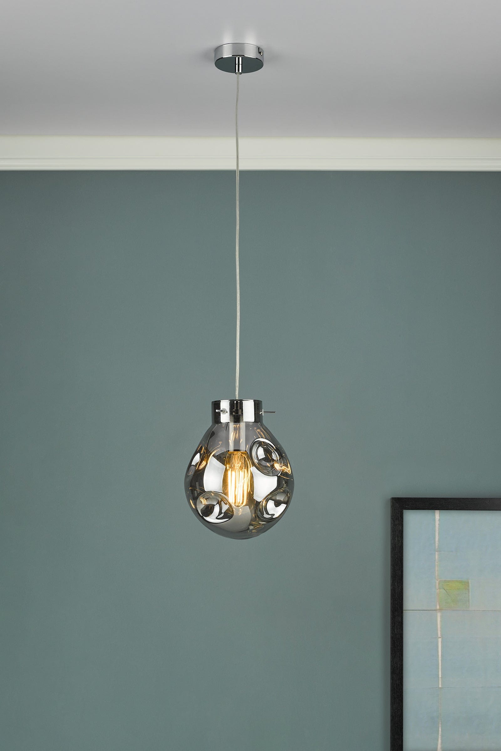 dar lighting Quinn Pendant Polished Chrome & Smoked Glass QUI0110