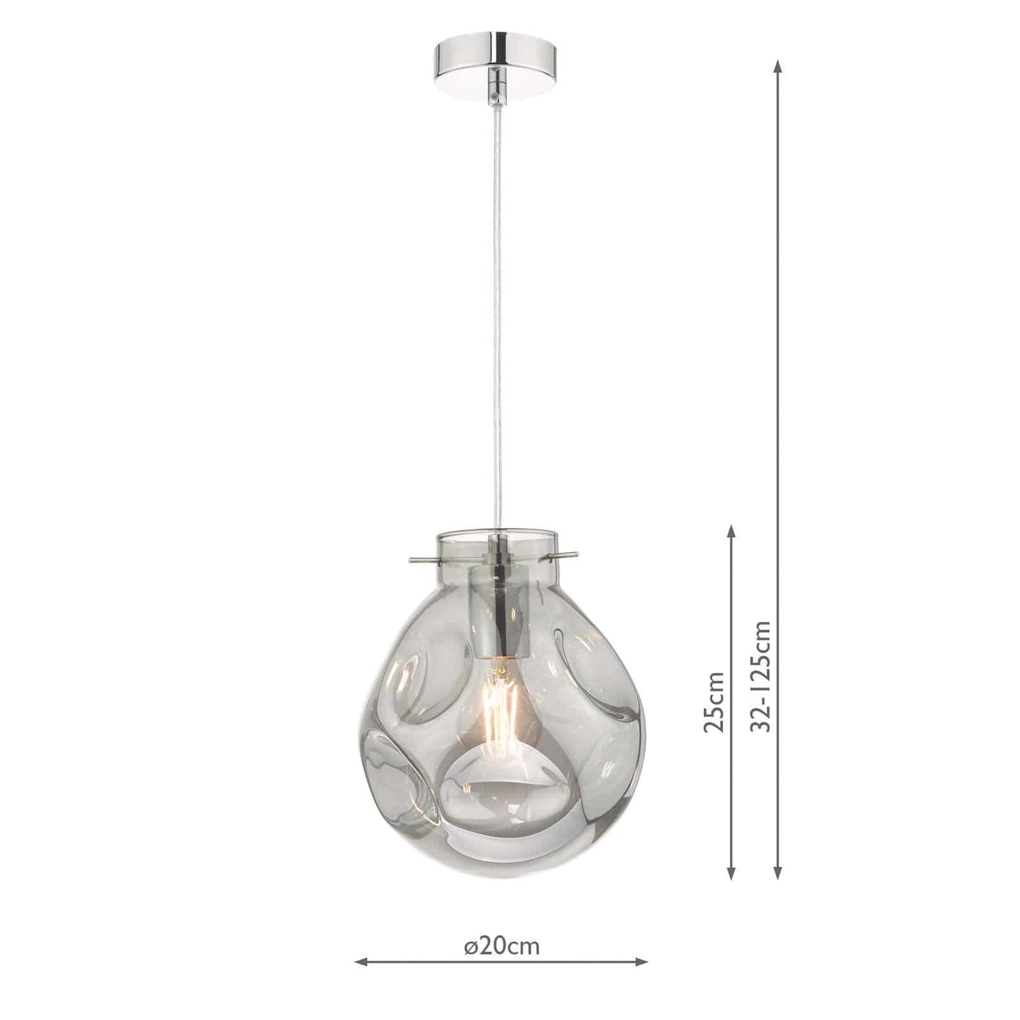 dar lighting Quinn Pendant Polished Chrome & Smoked Glass QUI0110