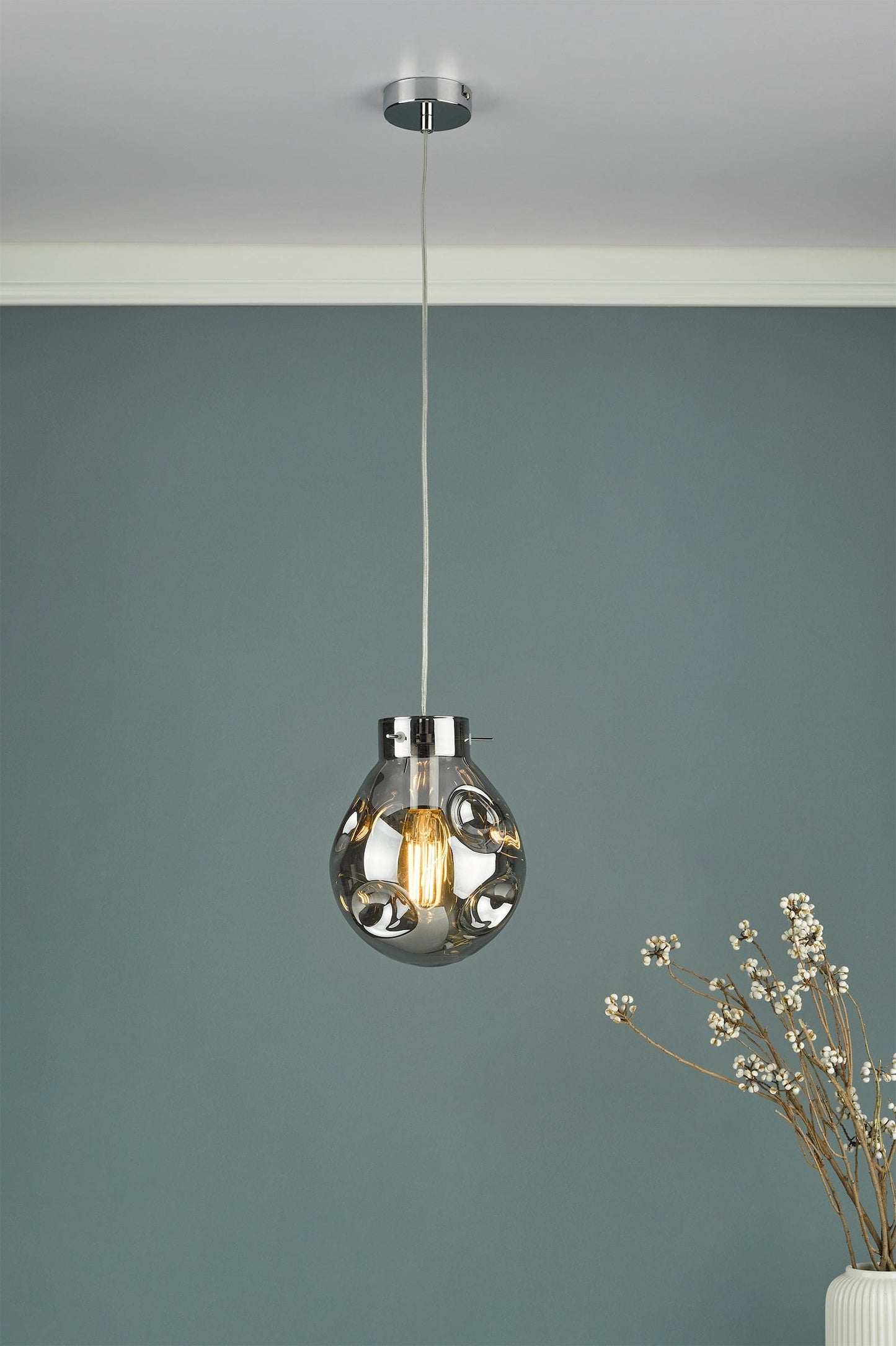 dar lighting Quinn Pendant Polished Chrome & Smoked Glass QUI0110