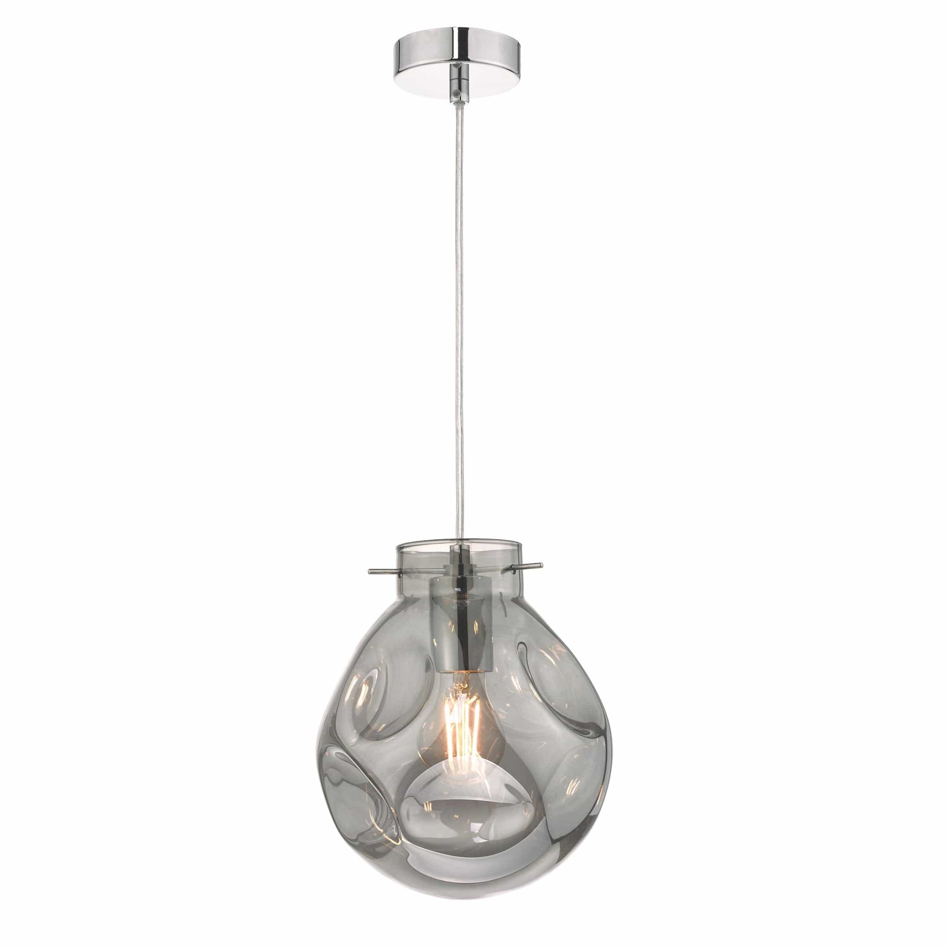 dar lighting Quinn Pendant Polished Chrome & Smoked Glass QUI0110