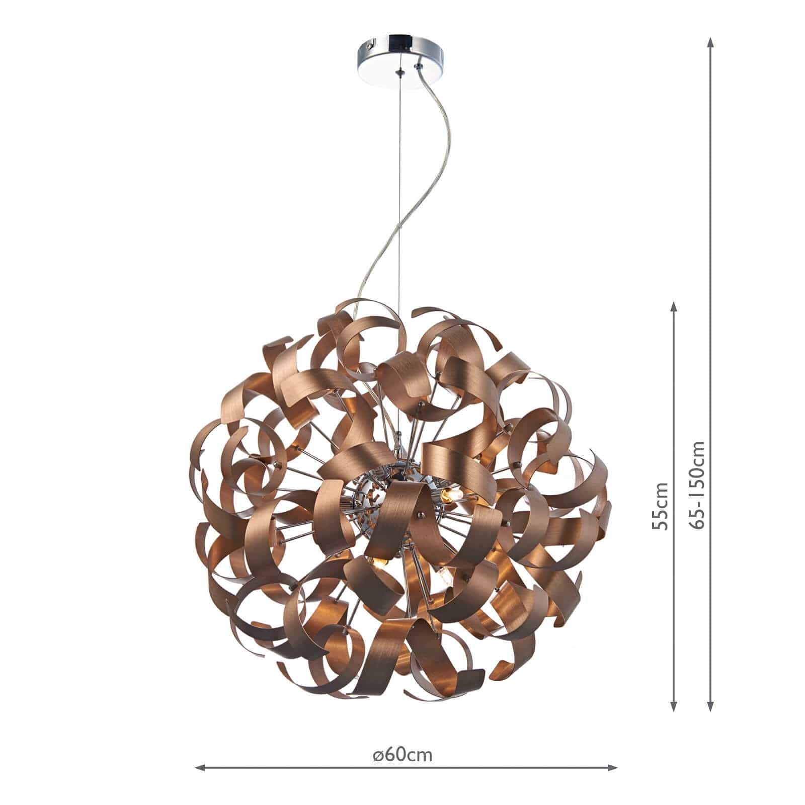 dar lighting Rawley 9 Light Ribbon Pendant Brushed Copper RAW1364