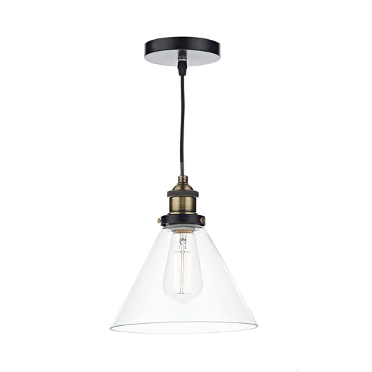 dar lighting Ray 1 Light Pendant Antique Brass Clear RAY0175