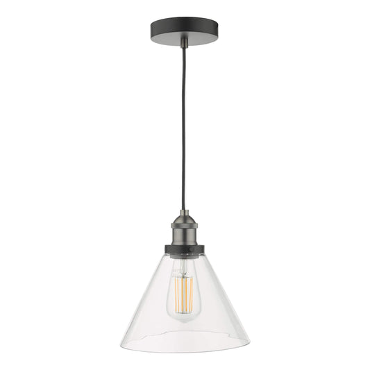 dar lighting Ray 1 Light Single Pendant Antique Nickel Clear Glass RAY0138